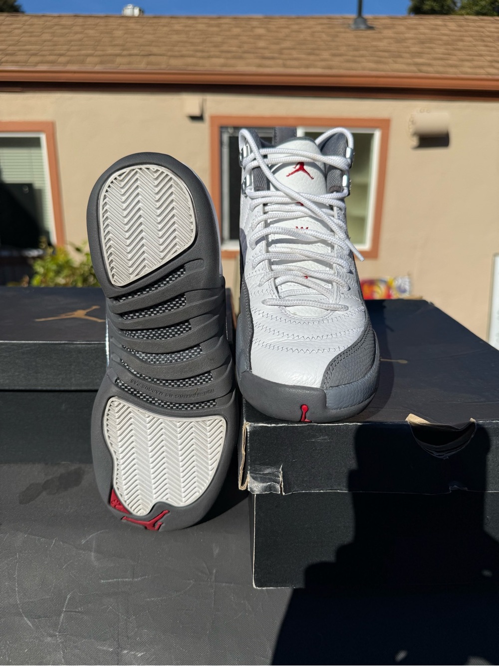 Jordan 12 Retro Sneakers in Grey, White & Red